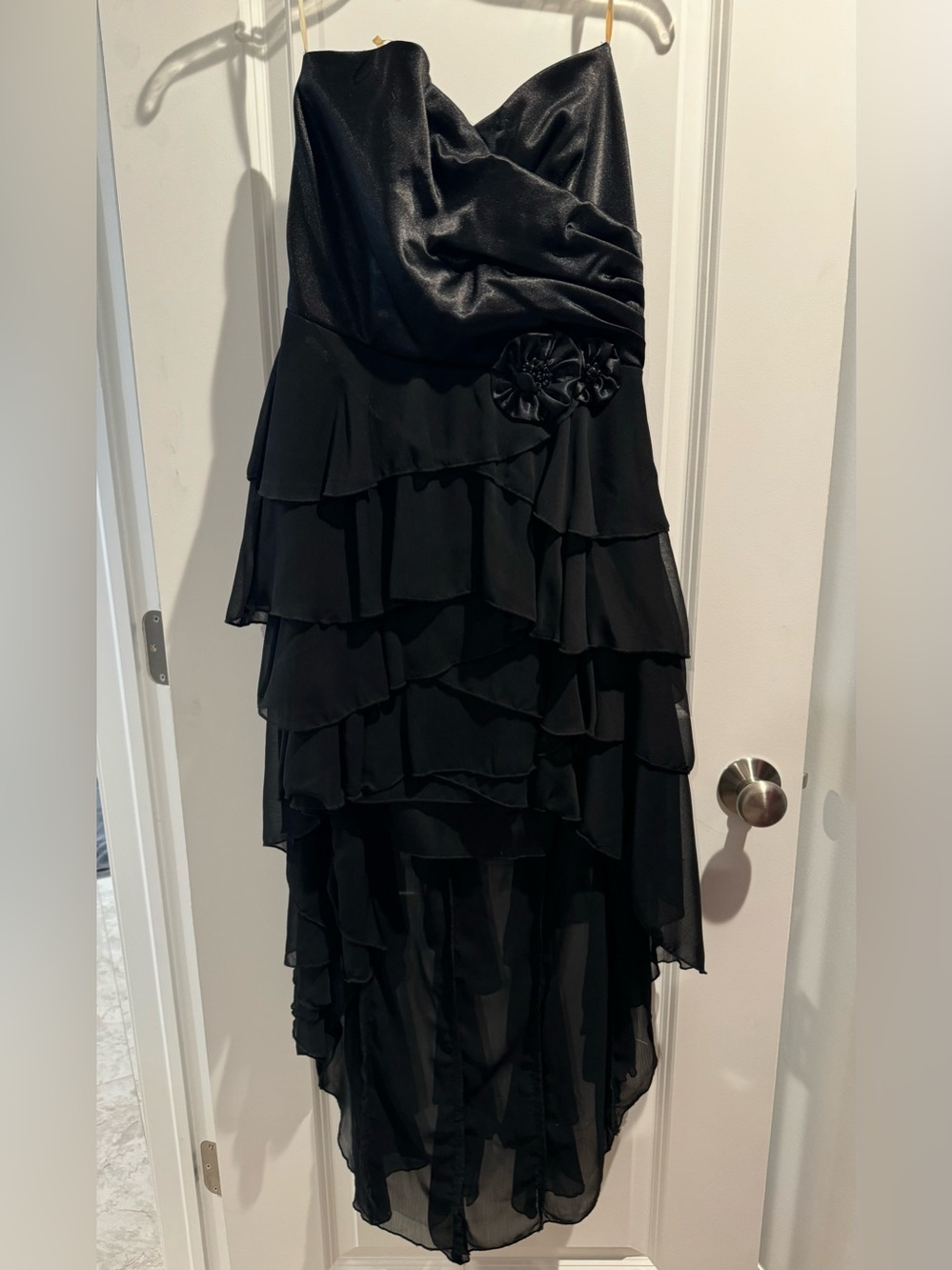 Teeze Me Black Strapless High-Low Tiered Cocktail Dress